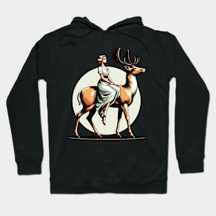 A deer being ridden by a woman Hoodie